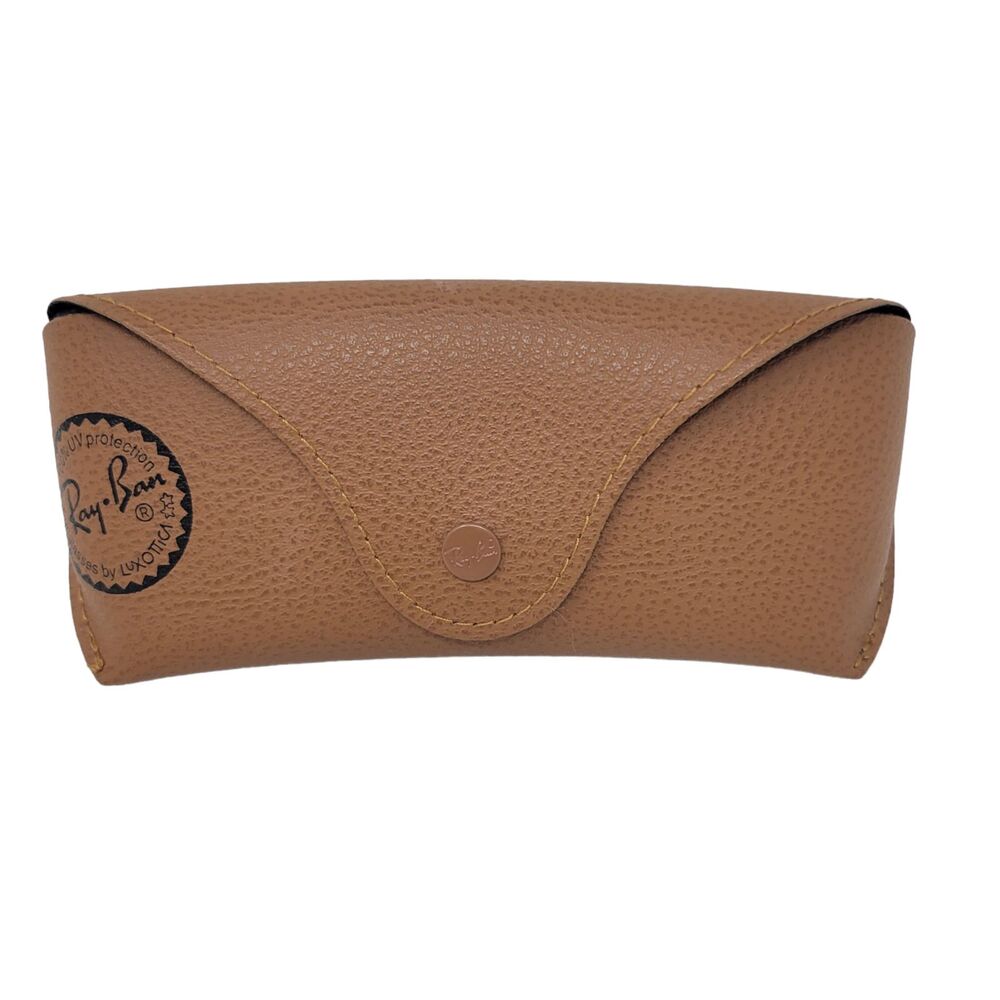 Ray-Ban Eyeglass Sunglass Semi Hard Case Holder Tan Snap Closure Faux Leather